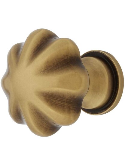 Colonial Revival Cabinet Knob - 1 1/4 inch Diameter in Antique Brass.